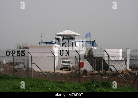 Eine Beobachtung der Vereinten Nationen ausrücken Observer Force (Undof) entlang der Grenze zu Syrien im Süden der Golanhöhen. Israel Stockfoto