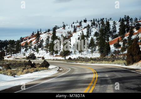 Landschaftlich reizvolle Fahrt entlang der Autobahn 12 im Dixie National Forest in Utah. Stockfoto