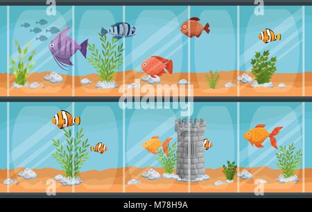 Schönes Aquarium mit Fischen Vector Illustration Design Stock Vektor