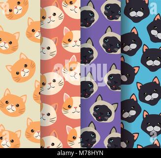 Katzen Köpfe Haustiere Muster Vector Illustration Design Stock Vektor