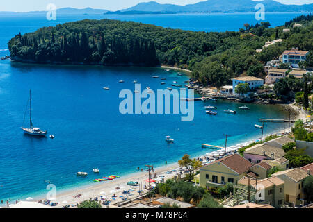 Blick über die Bucht von Kalami, Korfu, Ionische Inseln, Griechische Inseln, Griechenland, Europa Stockfoto