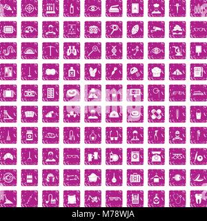 100 Beruf Icons Set grunge Rosa Stock Vektor