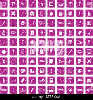 100 Schreibwaren Icons Set grunge Rosa Stock Vektor