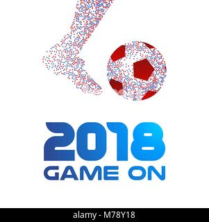 Fußball-Spieler kicken Ball der bunte Punkte mit Spiel Typografie 2018 vorgenommen wurden. Ideal für Fußball oder Sport Event. EPS 10 Vektor. Stock Vektor