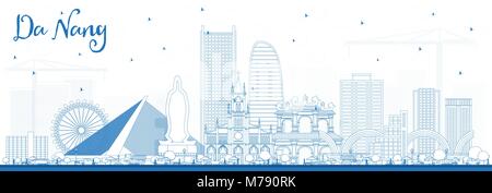 Umrisse Da Nang Vietnam Skyline der Stadt mit blauen Gebäude. Vector Illustration. Business Travel und Tourismus Konzept mit moderner Architektur. Stock Vektor