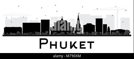 Phuket Thailand Skyline der Stadt Silhouette mit schwarzen Gebäude isoliert auf Weiss. Vector Illustration. Business Travel und Tourismus Konzept Stock Vektor