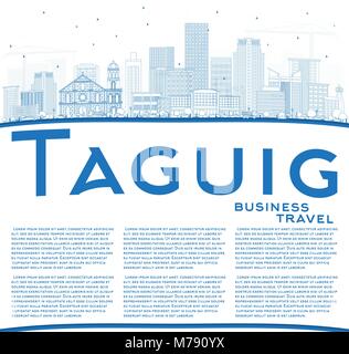 Umrisse Taguig Philippinen Skyline der Stadt mit blauen Gebäude und Kopieren. Vector Illustration. Business Travel und Tourismus Konzept Stock Vektor