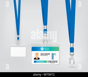 Lanyard Design mit Kordel. Netzkabel Textur Wirkung. Einfache Verbindungsmittel für Veranstaltungen. Etikettenvorlage für Ihr Design. Vector Illustration Stock Vektor