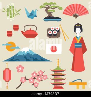 Japan Icons und Symbole festlegen. Stock Vektor