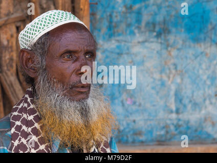 Portrait von muslimischen Mann mit Henna gefärbten Bart, der Ferne region, Assayta, Äthiopien Stockfoto