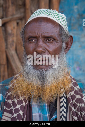 Portrait von muslimischen Mann mit Henna gefärbten Bart, der Ferne region, Assayta, Äthiopien Stockfoto