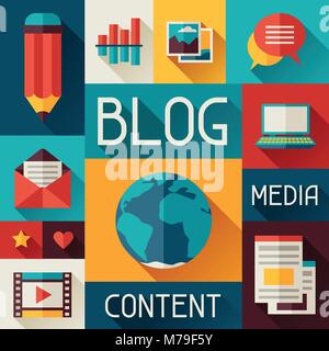 Medien und Kommunikation Konzept Abbildung mit Blog Icons Stock Vektor