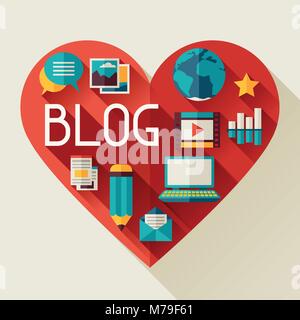 Medien und Kommunikation Konzept Abbildung mit Blog Icons Stock Vektor
