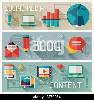 Medien und banner set Design mit Blog Icons Stock Vektor