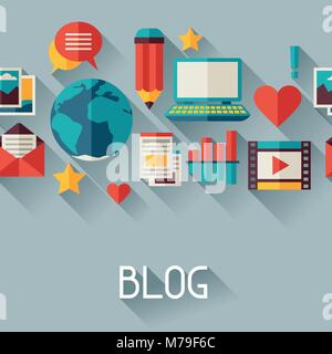 Medien und Kommunikation Hintergrund Design mit Blog Icons Stock Vektor