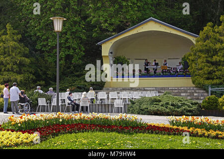 Deutschland, Hessen, Bad Salzschlirf in der Nähe von Fulda, Kurpark, Kurpark Konzert am Nachmittag, Besucher, Stockfoto