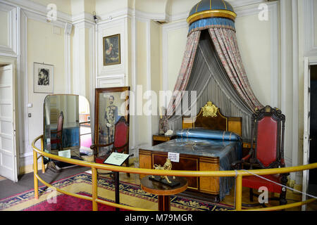 Äthiopien, Addis Abeba,, alten Palast von Kaiser Haile Selassie, heute Ethnographisches Museum des Instituts für äthiopische Studien, Universität von Addis Abeba, Imperial Schlafzimmer Stockfoto