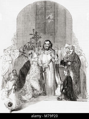 Krönung Heinrichs IV., 13. Oktober 1399. Heinrich IV., 1367-1413, aka Henry Bolingbroke. König von England und Lord von Irland. Aus Old England: eine bildliche Museum, veröffentlicht 1847. Stockfoto