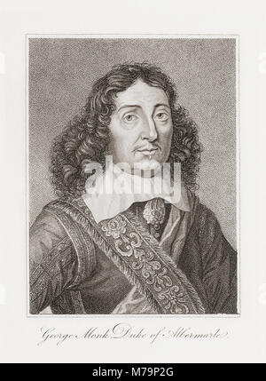 George Monck, 1st Duke of Albemarle, 1608 - 1670. Englischer Soldat und Politiker. Zentrale Figur in der Restaurierung. Von der Woodburn Galerie von seltenen Porträts, veröffentlicht 1816. Stockfoto