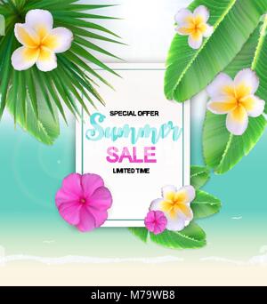 Summer Sale Cute Hintergrund mit Blumen. Vector Illustration Stock Vektor