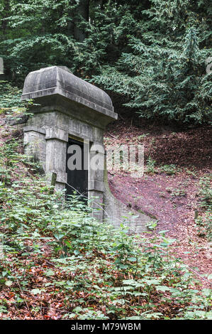 Bunker Überrest in der Mitte eines Waldes Stockfoto