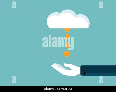 Abbildung: Hand erhalten Geld Münzen von Cloud Business Konzept Stock Vektor