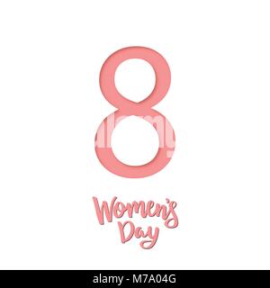 Postkarte am 8. März mit handgezeichneten Schriftzug. Tag der Frauen. Papier Art. Stock Vektor