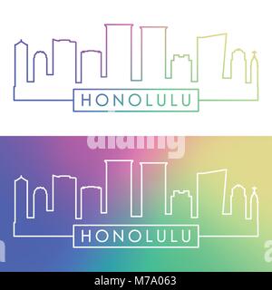 Honolulu Skyline. Bunte linearen Stil. Editierbare vektor Datei. Stock Vektor