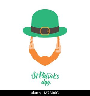 Irische Elfe mit roten Bart und grünen Hut. St. Patrick's Day. Vector Illustration. Stock Vektor