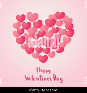 Happy Valentines Tag Grußkarte. Rotes Papier Herzen in Papier Stil. Vector Illustration. Stock Vektor