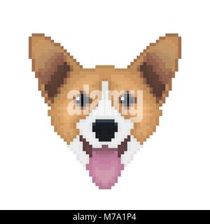 Pembroke Welsh Corgi hund Kopf in Pixel art Stil. Vector Illustration. Stock Vektor