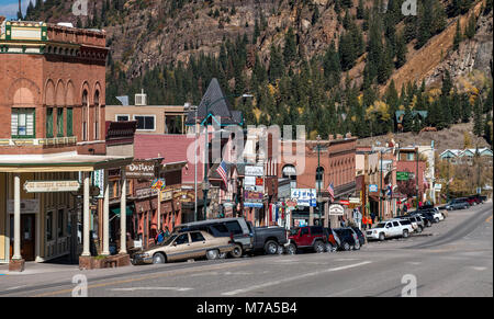 Geschäfte in der Hauptstraße in Ouray, Colorado, USA Stockfoto