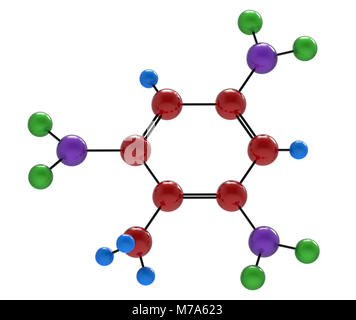 Molekül Trinitrotoluen, 3D-Rendering, isoliert auf weißem Stockfoto
