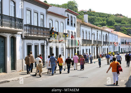 São Pedro Straße. Angra do Delgada, einem UNESCO-Weltkulturerbe. Auf der Insel Terceira, Azoren. Portugal Stockfoto