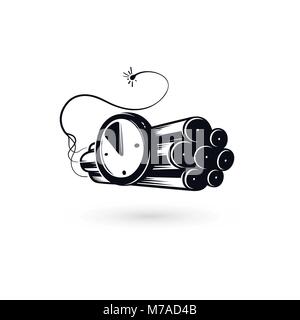Frist Konzept logo, Dynamit Symbol, Emblem mit Uhr Timer und brennende Zündschnur, großen Sprengsatz tnt, Countdown vektor Symbol Stock Vektor