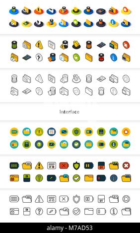 Reihe von Icons in verschiedenen Style - isometrische flach und Otline, farbigen und schwarzen Versionen, um Vektorsymbole-Interface Sammlung Stock Vektor