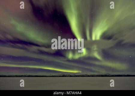 Schweden, Lappland, Abisko Nationalpark, Nordlicht, Aurora borealis, See Torneträsk, Stockfoto