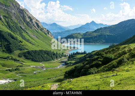 Österreich, Vorarlberg, Lechquellen Gebirge, Dalaas, Blick von der Spullersee im Lechquellen Gebirge Stockfoto