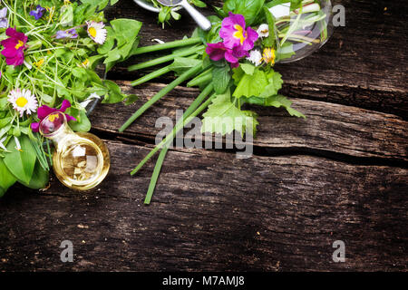 Frühjahr Salat, essbare Wildkräuter, Blumen Stockfoto