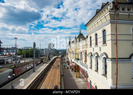 Der letzte Bahnhof der Transsibirischen Eisenbahn von Wladiwostok, Russland Stockfoto