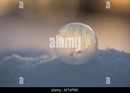 Frozen Bubble in den Schnee, bokeh Hintergrund Stockfoto