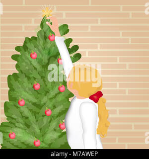 Seitenansicht eines Mädchens, Weihnachtsschmuck am Weihnachtsbaum Stockfoto