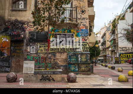 Athen, Grab im Gedenken an Alexis Grigoropoulos getötet, unbewaffnet, von der griechischen Polizei im Jahr 2008. Exarhia. Griechenland. Stockfoto