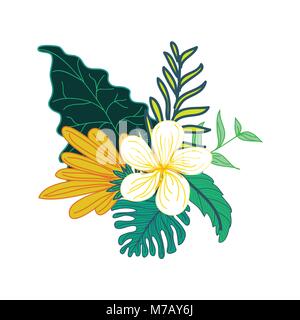 Wunderschöne handgezeichnete tropische Blume Laub Composite Vector Symbol Graphic Design Stock Vektor
