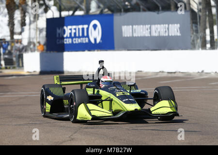 St. Petersburg, Florida, USA. 9 Mär, 2018. März 09, 2018 - St. Petersburg, Florida, USA: Charlie Kimball (23) nimmt zu dem Titel für die Firestone Grand Prix von St. Petersburg in St. Petersburg in St. Petersburg, Florida zu üben. Credit: Justin R. Noe Asp Inc/ASP/ZUMA Draht/Alamy leben Nachrichten Stockfoto