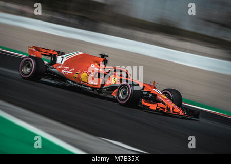 Barcelona, Spanien. 9. März, 2018: Kimi Räikkönen (FIN) Laufwerke in seinem Ferrari SF-71H bei Tag 7 der Formel-1-Prüfung am Circuit de Catalunya Credit: Matthias Oesterle/Alamy leben Nachrichten Stockfoto