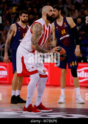 Barcelona, Spanien. 9 Mär, 2018. Pero Antic, #12 von Crvena Zvezda mts Belgrad in Aktion während der 2017/2018 Turkish Airlines EuroLeague Saison Runde 25 Spiel zwischen dem FC Barcelona Lassa und Crvena Zvezda mts Belgrad Palau Blaugrana am 9. März in Barcelona, Spanien 2018. Credit: UKKO Images/Alamy leben Nachrichten Stockfoto