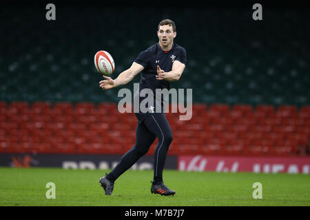 Cardiff, Großbritannien. 10 Mär, 2018. George North, die Wales Rugby Spieler während des Wales Rugby Team Training Kapitäne laufen Session im Fürstentum Stadium in Cardiff, South Wales am Samstag, den 10. März 2018. Das Team bereitet sich auf Ihre nächste Natwest 6 Nationen 2018 WM-Spiel gegen Italien morgen. pic von Andrew Obstgarten/Alamy leben Nachrichten Stockfoto