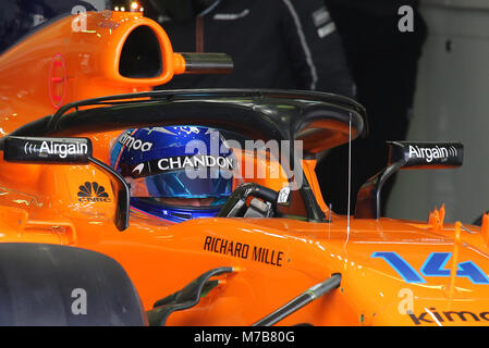 Barcelona, Spanien. 09 Mär, 2018. McLaren von Fernando Alonso bei den Tests in der barcelona-catalunya Schaltung, am 09. März 2018 in Barcelona, Spanien. Credit: Gtres Información más Comuniación auf Linie, S.L./Alamy leben Nachrichten Stockfoto