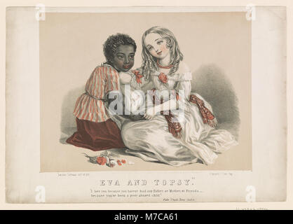 Eine Lithografie von Louisa Corbaux, die die Charaktere Eva und Topsy darstellt, inspiriert von Harriet Beecher Stowes Roman „Onkel Toms Hütte“. Das Bild erfasst die Komplexität der beiden Zeichen in der Erzählung. Stockfoto